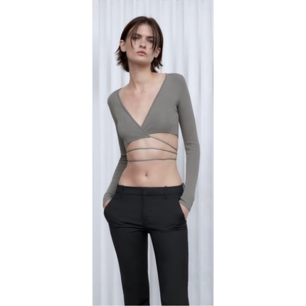 ZARA Wrap Around Long Sleeve Crop Top